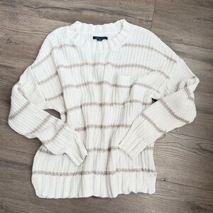 American Eagle Outfitters Cream and Tan Striped Sweater